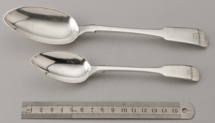 Cape Silver Tablespoon & Dessertspoon - Lawrence Twentyman, Hallmarking Interest, Heathcote Family Crest